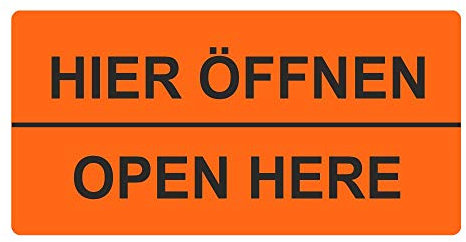 Warnetiketten/Versandaufkleber HIER ÖFFNEN OPEN HERE auf Rolle - 100 x 50 mm - 500 Stück