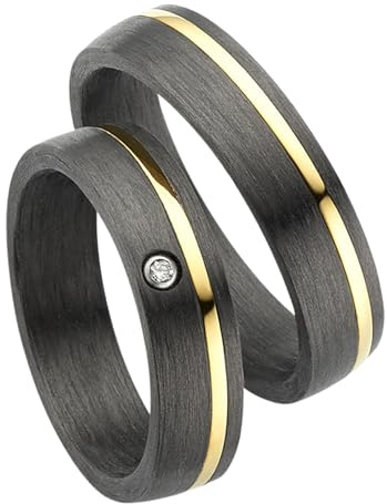 123traumringe Eheringe in Carbon, Titan & Gold I Partnerringe mit Brillant & Etui I Gravierbare Eheringe mit Ringgröße 50-70 mm I Edle Verlobungsringe in 5 mm Breite & 1,9 mm Stärke I P4