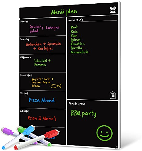 Smart Panda Magnetisches Schwarzes Whiteboard für den Kühlschrank – perfekt zur Planung der wöchentlichen Mahlzeiten, als Einkaufsliste für die ganze Familie – geeignet für Notizen, abwischbar