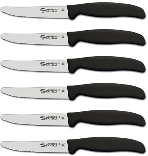 Sanelli Ambrogio, Set Coltelli da Tavola Supra, 6 Coltelli con Lama Mezzo Dentata 11cm, Affilatura a Controllo Laser, Manico Ergonomico, Coltelli Professionali Made in Italy Lavabili in Lavastoviglie