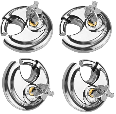 4er Set Rundschloss 70mm | Sicherheitsschloss mit 2x Schlüssel | 9mm Vorhängeschloss wetterfest - Edelstahl | Auto Anhänger Kastenschloss | Hängeschloss für Außenbereich