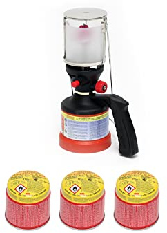 ROTHENBERGER Industrial Scout Campinglampe inklusive 3x C200 Supergas Stechkartusche mit integriertem Gas Lock System | Camping Licht | Laterne