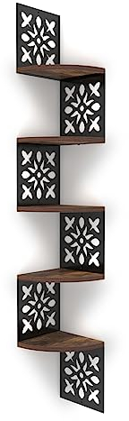 Vasemouh 5-stufiges Holz-Eckregal, Wandregal im ausgehöhlten Blumenmuster, geeignet für Wohnzimmer, Schlafzimmer und Badezimmerecken