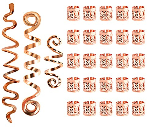 28 Pieces Hair Accessories for Women: Gold Loc Jewelry, Hair Cuffs, Spiral Coils, Dreadlock Rings and Clips