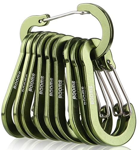 Booms Fishing CC5 Multi-Use Carabiner Clips, 10 Pack 2.7 Small Caribeener Clips, Mini Keychain Caribeaner Clip, Aluminum D Ring Carabiners, Green
