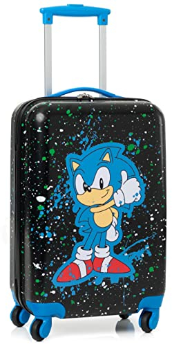 Sonic The Hedgehog Kabinenkoffer für Kinder | Jungen Mädchen Teenager Spiel Film Schneller Animierter Igel Schwarz Kleiner Hartschalen-Koffer Mit Ausziehbarem Griff