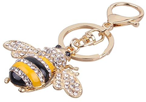 Canarea Schlüsselanhänger mit Anhänger Glitzer Strass Süßer Mini Honigbiene Gelb Dekor Taschenanhänger, Bling Keychain Ring für Handtasche Schlüssel AutoSchlüssel