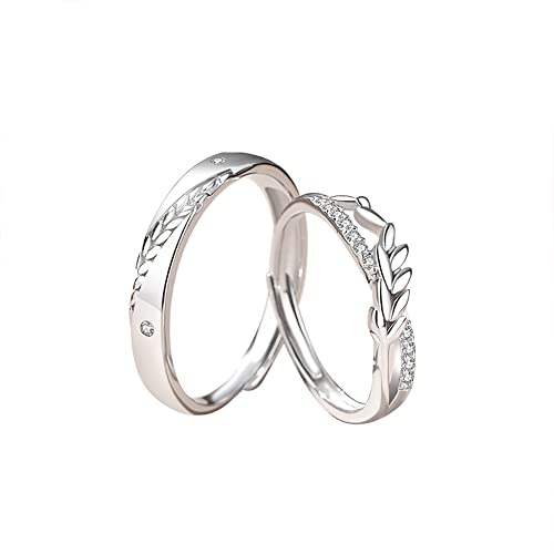 CZ Weizen Paar Ringe für Damen Herren Sterling Silber 925 Ring Zirkonia Verstellbar Fingerband Verlobungsringe Versprechen Ringe Ehering