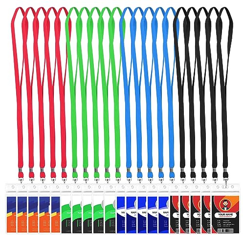 HOMEMARS Ausweishülle, 20 Stück Schlüsselbänder mit Kartenhalter, Rot, Grün, Schwarz, Blau, Bunt Nylon Umhängeband mit Ausweishülle und Schwenken Karabiner für 117 x 13mm