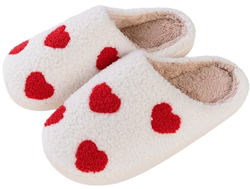 Tellrain Women Slippers Cute Pattern Big Heart Mushroom Warm Soft Bedroom Shoes Fuzzy Closed Toe Sandals Non Slip House Bedroom Slippers