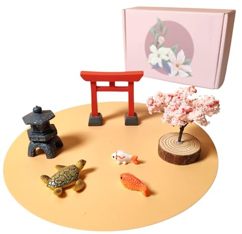 ZEN&TAO Miniature Desktop Zen Garden Accessories, DIY Zen Garden Fairy Garden Miniatures, Japanese Gift Idea, Terrarium, Dollhouse, Bonsai Decorative Craft Kit (Holiday Special 6pcs Set)