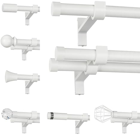 ROLLMAXXX Gardinenstange 480 cm breit - 19 mm Durschmesser - 2-Läufig - Weiss Matt - inkl. Wandhalterungen, Endstücken, Verbindungsrohr und Montagematerial im Cayo Design