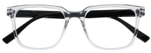 OPULIZE LEO Reading Glasses - Large Rectangular Frame - Clear - Black Arms - Mens Womens - Spring Hinges - R55-C - +1.50