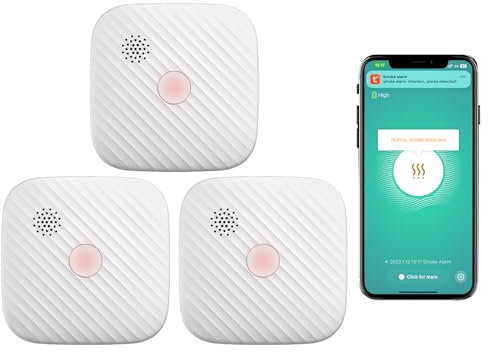 SECAIR Detecteur de Fumée Connecté avec Capteur Photoélectrique et Pile Remplaçable, Détecteur de Fumée WLAN (3-Pack)