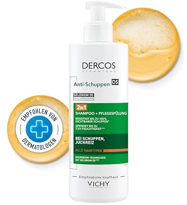 Vichy Dercos, Shampoo Anti-Forfora 2-in-1 con Balsamo, Per Tutti i Tipi di Capelli, Cura del Cuoio Capelluto, Effetto Anti-Ricaduta e Anti-Ricomparsa, Arricchito con Selenio D5, 390 ml