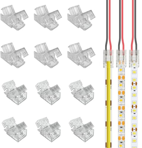Aroidful 2-Pol 8mm LED Verbinder lötfrei für SMD COB Streifen 12 Stk | lötfrei 0-36V 5,5A UL94-V2 Polycarbonat wiederverwendbar für 8mm LED Streifen AWG20 AWG22