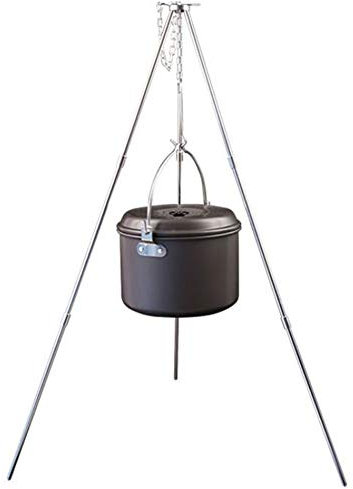 lvifloae Trépied de cuisine en plein air, grilles de barbecue pliables portables en métal, trépied suspendu avec chaîne de longueur variable pour le camping, pique-nique,