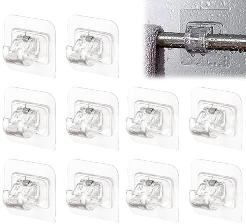 10 PCS ganci adesivi per tende senza bucare, Ganci Adesivi per Tende Trasparente, Pareti Lisce Ganci Tende Finestre PC, Staffa Autoadesiva per Asta Tende per Bagno, Cucina, Camera da Letto