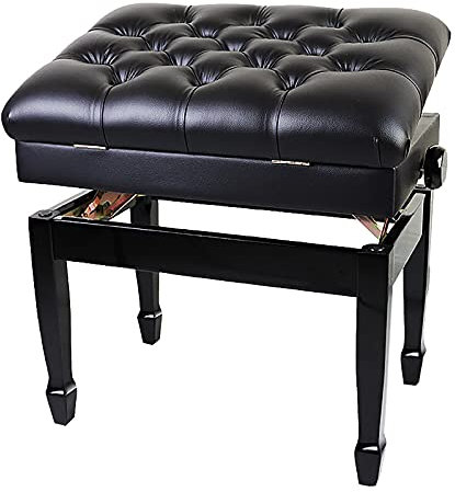 BGFYUSF Klavierbank aus Leder， höhenverstellbar， mit Notenfach， einzelne Keyboardbank mit Hufeisenbeinen， Höhe: 50–60 cm，Black