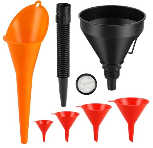 Entonnoir Essence Entonnoir Carburant Lot de 6 entonnoirs en plastique à long col pour voiture, avec bec amovible et filtre pour eau/essence/liquide de