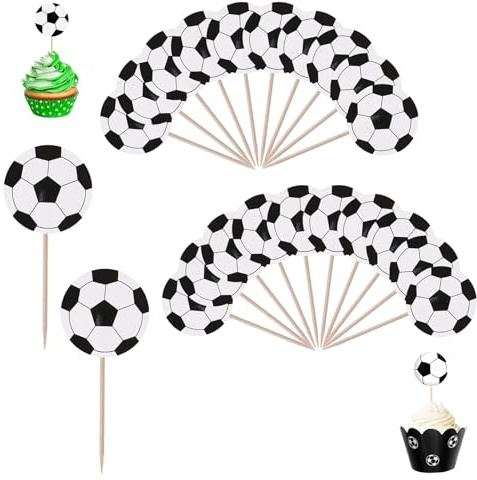 48 Piezas Aecoración para Cupcakes de Fútbol Deportes Fiesta Pastel Decoración Adornos para Cupcakes con Balón de Fútbol Para Decoración de Fiestas de Cumpleaños