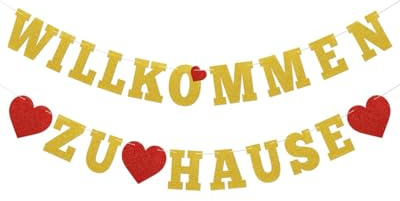 WUNZILO 1 pcs Willkommen Zuhause Banner Girlande Welcome Home Girlande Deko Papier Bunting Buchstaben Flags für Hochzeit Party Familie Festival Feier Haus Dekoration, 300G Glitzerpapier