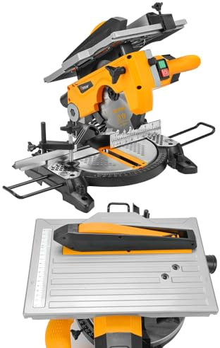 Hoteche Sega troncatrice da 210 mm, multifunzione, 1200 W, 4500 giri/min, per tagli precisi 0° 4500 giri/min, con accessori e