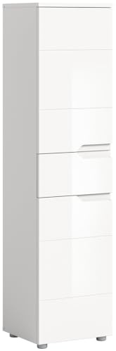 xonox.home - Standschrank Solero 38x151x34 cm in weiß und weiß hochglanz - Badmöbel Badset Badezimmerkombination - erstklassige Qualität