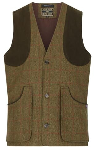 Walker and Hawkes Men's Derby Tweed Berston Waistcoat - Stylish Teflon-Coated Outerwear Vest with Moleskin Trim & Pockets, Red Stripe - Medium