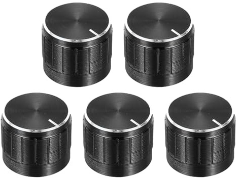 QUARKZMAN 5 stycken potentiometer knoppar räfflad axel svart aluminium 6 mm axeldiameter vred 21 mm x 17 mm gitarr volymkontroll knapp