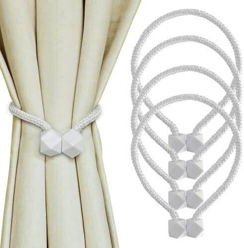 Yazikisa Vorhang Raffhalter Magnetische Weiße 4 Stück Gardinen Raffhalter Magnet Innen Vorhänge Holdbacks Halter Seil Kinderzimmer Wohnzimmer Büro Dekoration Fenster Zubehör