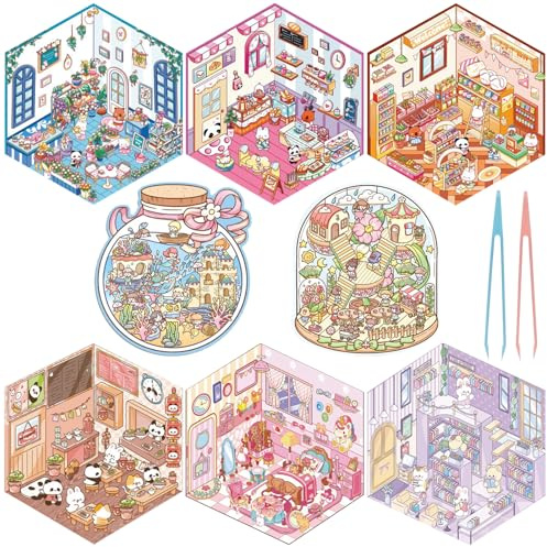 TYXHXTF 8 Sets 3D House Stickers, Miniatur Haus Sticker 3D, 3D Sticker Scene, Haus Aufkleber Machen Sie Ihren Eigenen, Relief Stress für Erwachsene und Kinder