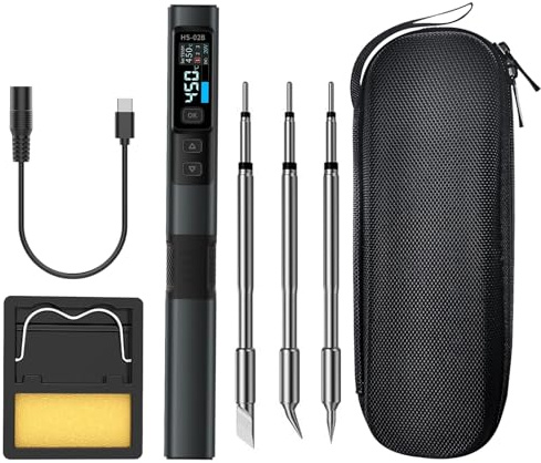 DEWIN HS-02B Kit Saldatore Elettrico,DC9-24V 100W Saldatore Stagno Soldering Iron Saldatrice a Stagno Modalità Multi-potenza PD/QC/DC Riscaldamento Rapido 3 Teste Di Saldatura Display IPS