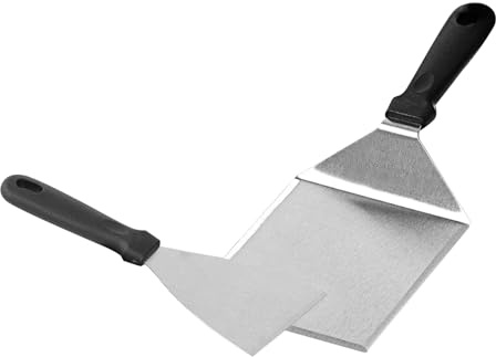 Grill Spatula Set Made of Stainless Steel, High-Quality Plancha Spatula, Set of 2, for Teppanyaki Grill Accessories for Smash Burgers, Fish, Dishwasher Safe, Burger Bell, Grill Turner, Ideal Grill