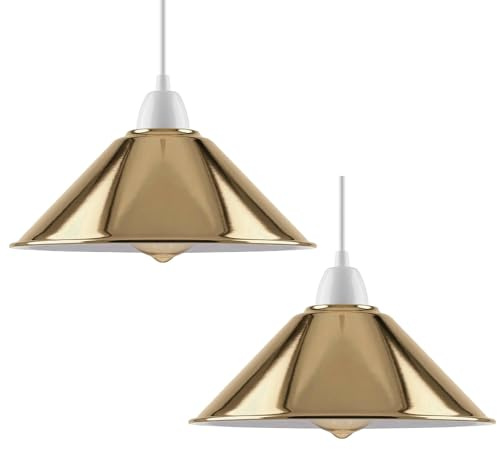 DC VOLTAGE Cone Lamp Shade Pendant Light Fixtures 22cm Metal Replacing Hanging Lampshade Farmhouse Light Bulb Guard Lighting Ceiling Fan Light Shade for Kitchen Island (French Gold)