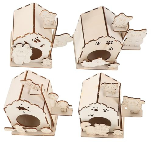 HOMOBABE 4stücke Holz Vogelhaus Für Garten Terrasse Diy Bausatz Junge Mädchen Unvollendetes Graffiti Malerei Spielzeug Vogelnest Gartendekoration Eltern-junge Mädchen-aktivitäten