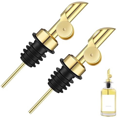 HSUYUN Schnapsausgießer, 2 Stück Ausgiesser Fuer Essig und Oel, Edelstahl Flaschenausgießer für Öl Gold, für Schnaps, Zuhause Flüssiggewürz und Olivenöl