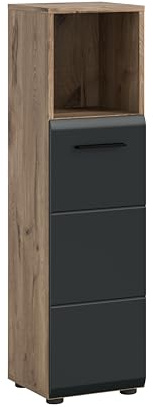 xonox.Home Armoire sur Pied Haute Ice 30 x 110 x 30 cm dans Le Corps Nox Oak et façade Noir Mat – Armoire de Salle de Bain – Moderne et Mince