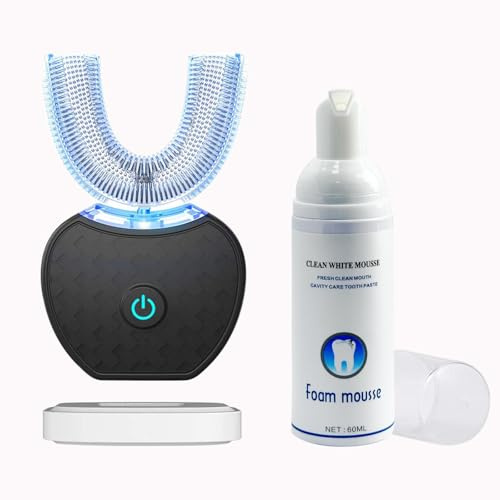 Spazzolino ad ultrasuoni, spazzolino automatico 360 Spazzolino sonico automatico, sbiancamento dei denti con timer e ricarica wireless Spazzolino elettrico a 360° per adulti (nero)