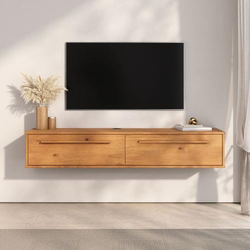 IDIMEX Lowboard TECCA 145 cm mit 2 Türen, Eiche Finish – hängendes TV Board aus massivem Kiefernholz, modernes Design mit Klappenbeschlägen, platzsparend für Wohnzimmer & Flur