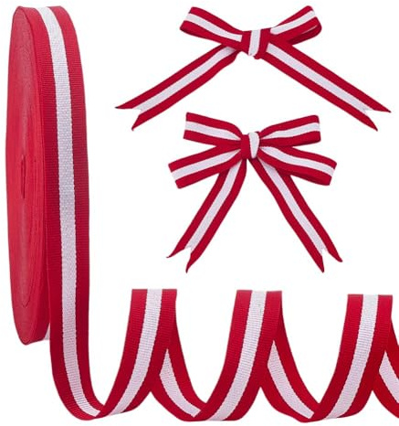 PH PandaHall Nastro a righe rosse e bianche da 45,7 m, largo 20 mm, nastro decorativo in grosgrain per confezioni regalo, per feste di Natale, decorazione domestica, cucito, artigianato fai da te