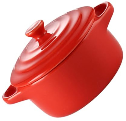 DIYEAH Ciotola in Terracotta Per Microonde Con Coperchio e Doppi Manici, 230 Ml, Ciotola Di Stufato Per Cucina Domestica