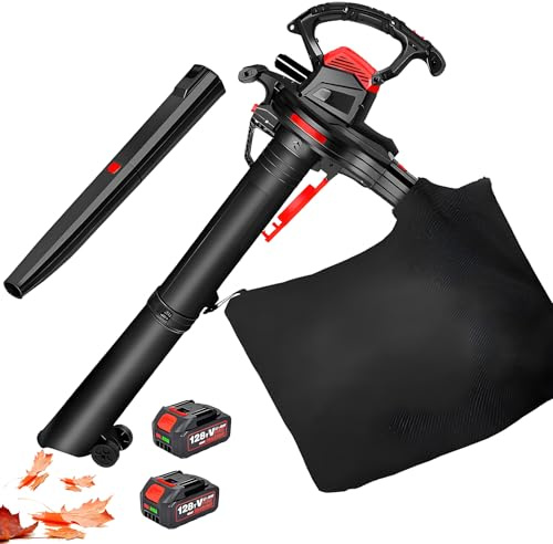 Aspiradora sopladora de hojas inalámbrica, funciona con batería de 40 V, 6 velocidades, 156 CFM, incluye bolsa de recolección de 40 L, 2 baterías de 4.0 Ah
