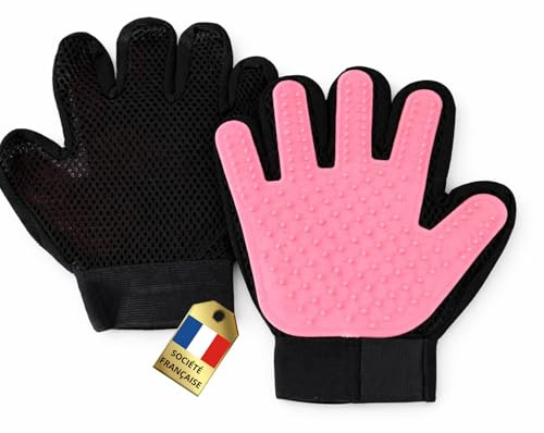 Gants de Toilettage Ajustables pour Animaux 4 en 1 – Silicone Doux – Idéal pour Chien, Chat et Lapin – Brossage, Massage, Bain et Retrait des Poils (1 Gant Rose pour Main Droite)