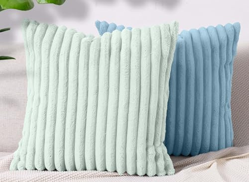 Amilian Dekokissen 2er Set 50x50 cm - Zierkissen mit Füllung und Bezug, Sofakissen für Wohnzimmer, Bett und Sofa, Couchkissen 2 Stück, weich und formstabil - Waldruhe/Ozeangeheimnis