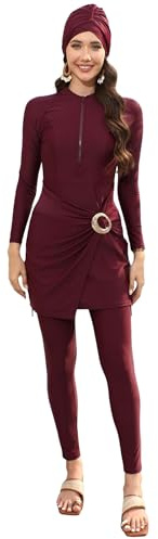 Women's Muslim Swimwear: Long Sleeve Burkini 3 Pieces Knot Front Hijab, Full Cover Modest Swimsuit Rash Guard Bathing Suit - Islamic Swimming Costume
