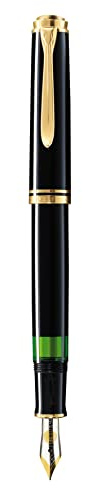 Pelikan Füllhalter Souverän 600, Schwarz, Feder F (fein), hochwertiger Kolbenfüller im Geschenk-Etui, 980128