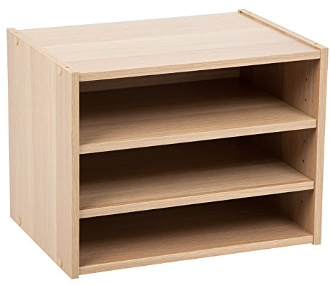 IRIS USA 3-Shelves Modular Wood Stackable Storage Box, Easy Assembly, Customizable, DIY Bookcase, Stacking Storage Organizers, Cube Storage, Cubby Storage System, Home Office Closet, Light Brown