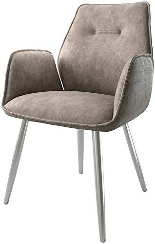 Polsterstuhl Zoa-Flex 4-Fuß konisch Edelstahl Mikrofaser Taupe Vintage Taschenfederkern