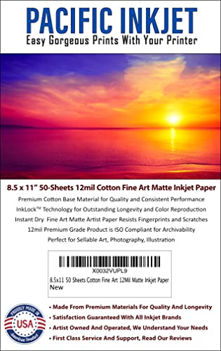 8.5x11 50 Sheets 100% Cotton Fine Art 12mil – Professional Archival Premium Paper for Use with Inkjet Printers – Printer Paper for Photography and Art